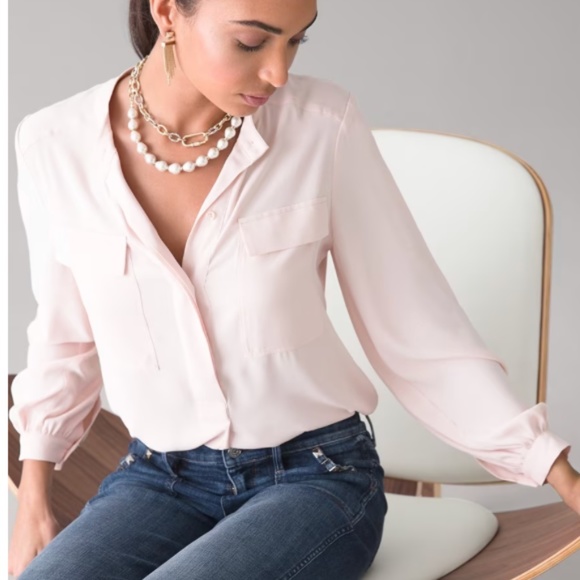 White House Black Market Tops - White House Black Market Long-Sleeve Soft Blouse, M, EUC, Soft Pink